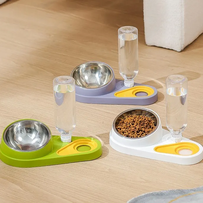 twin pet bowl with a gravity water bottle