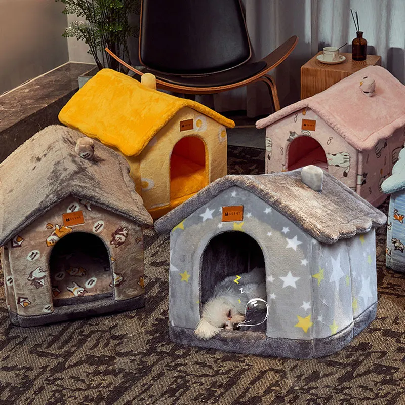 house-shaped pet bed with a peaked roof