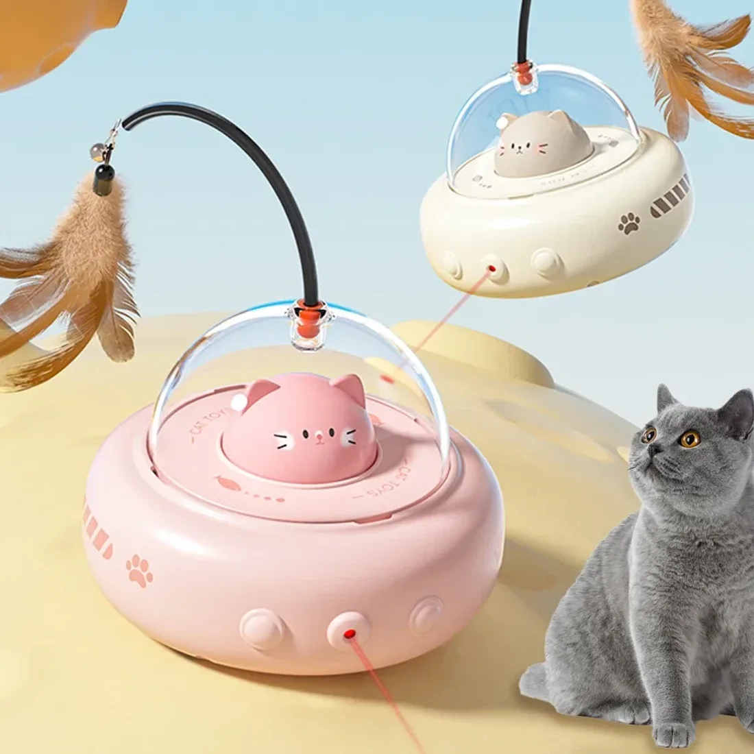 UFO-Laserspielzeug mit Katze