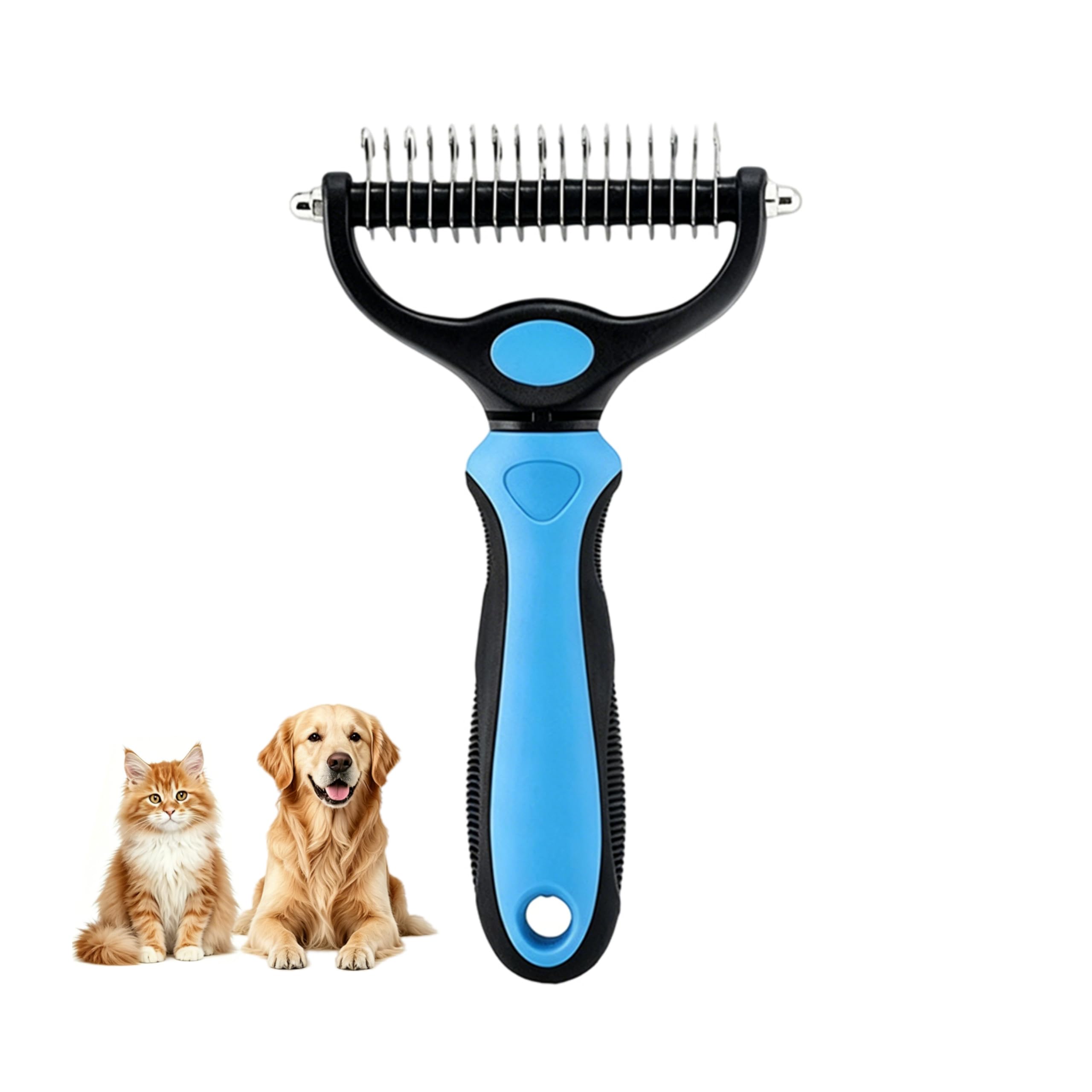 dematting rake with dog fur caught in the teeth