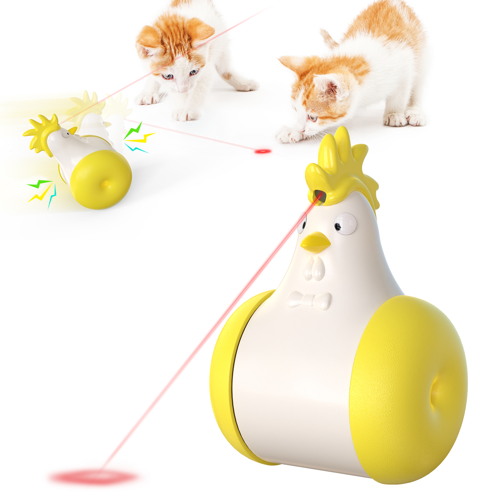 hen-shaped toy casting a laser dot