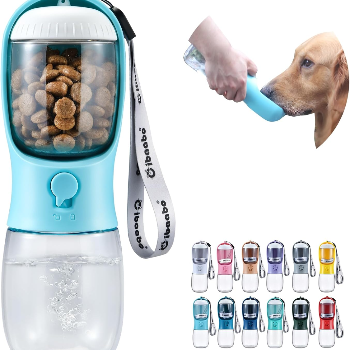 blue bottle with a treat compartment